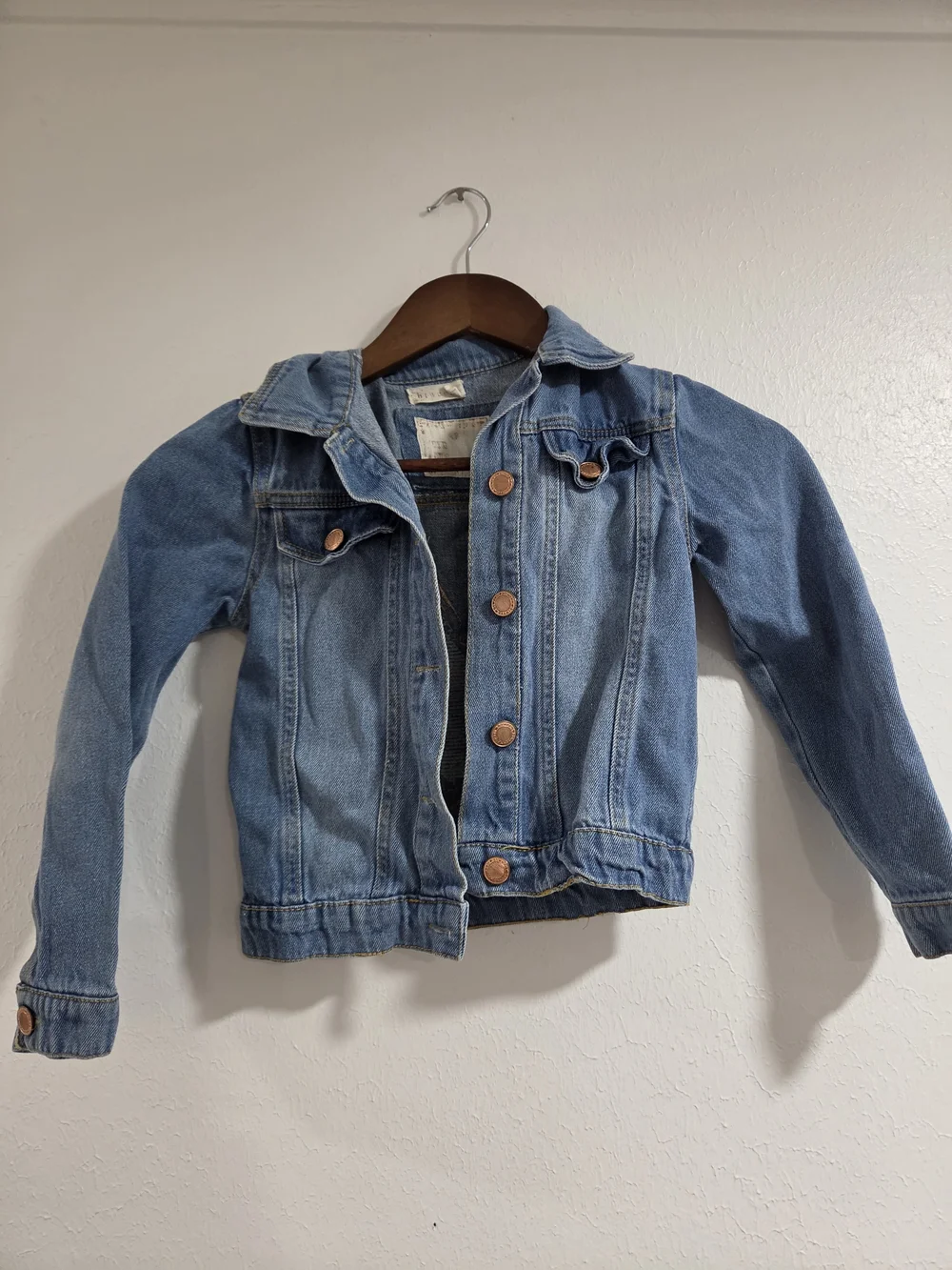 Btween Girls' Denim Jacket with Pink Sequin Butterfly